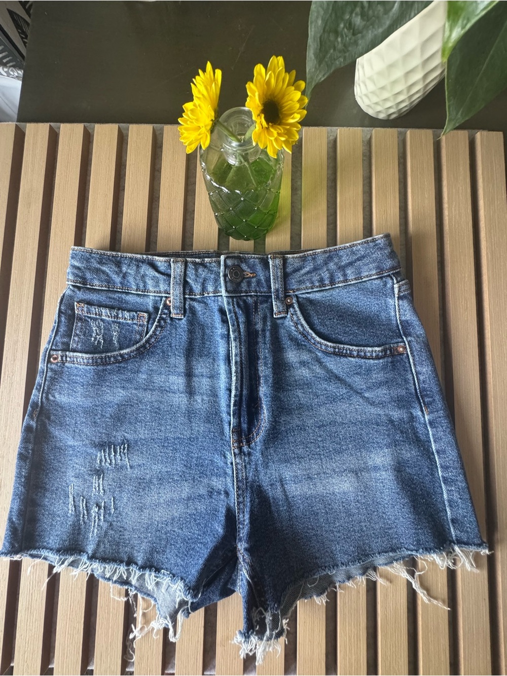 wild fable Mid Blue High-Rise Distressed Denim Shorts